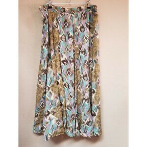 Vintage A.K.F New York Womens Abstract Print Pleated Maxi Skirt Size 2 Pull On